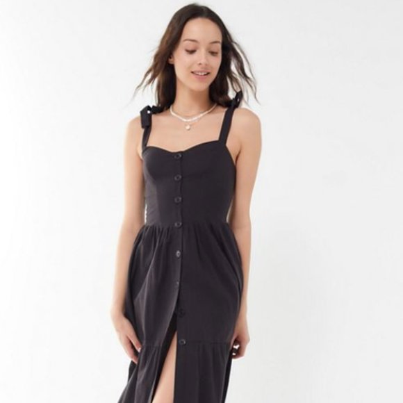 Urban Outfitters Positano Midi Dress in Black - Picture 1 of 4